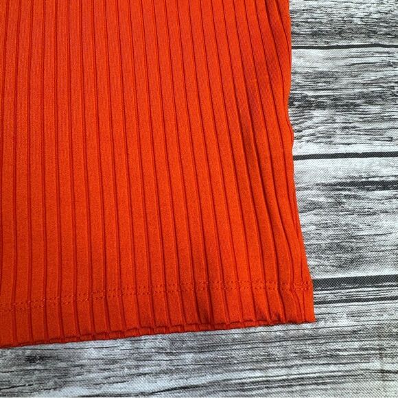 ZARA Women's Bright Orange Ribbed T Tee Shirt S SM Small Lettuce Edge Mock Neck - Picture 6 of 11